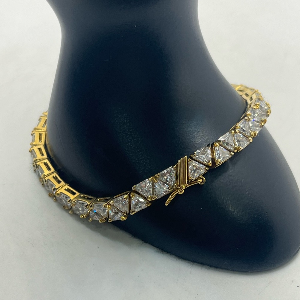 Trillion Cut gold over sterling silver CZ tennis bracelet Ross & Simons - Picture 3 of 16